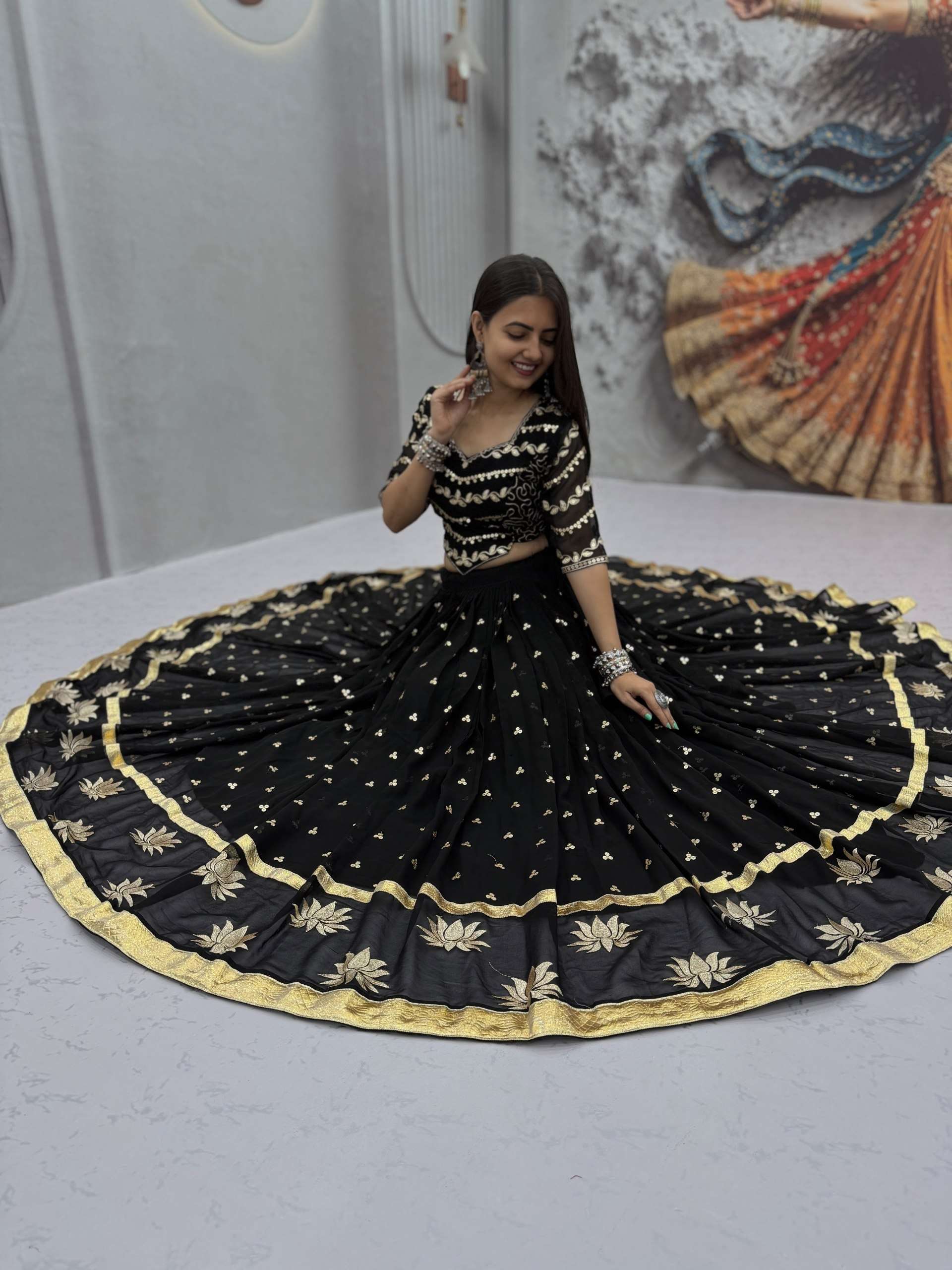 Classic and best Navratri Special wear black colour Fox Georgette fancy fabric Vintage Chaniya Choli wholesale in surat 339